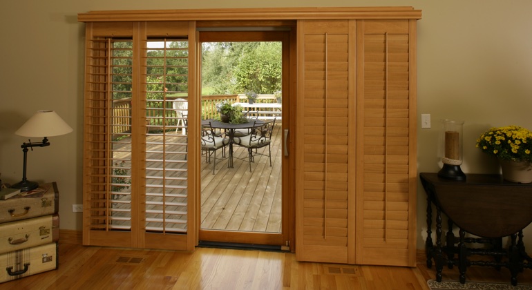 Southern California wood shutter sliding door